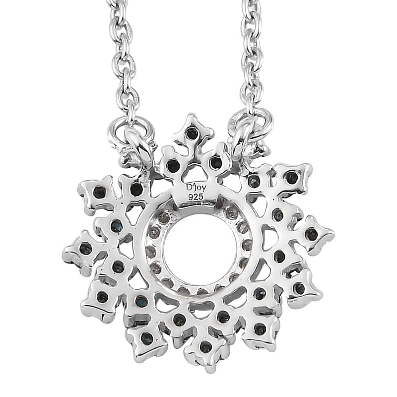 Blue Diamond and Diamond Circle Pendant Necklace 20 Inches in Platinum Over Sterling Silver 0.50 ctw