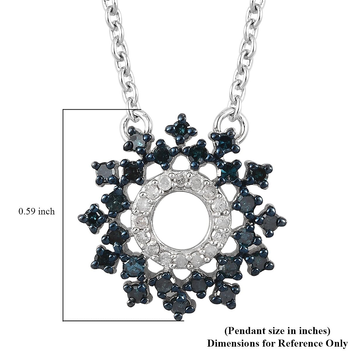 Blue Diamond and Diamond Circle Pendant Necklace 20 Inches in Platinum Over Sterling Silver 0.50 ctw