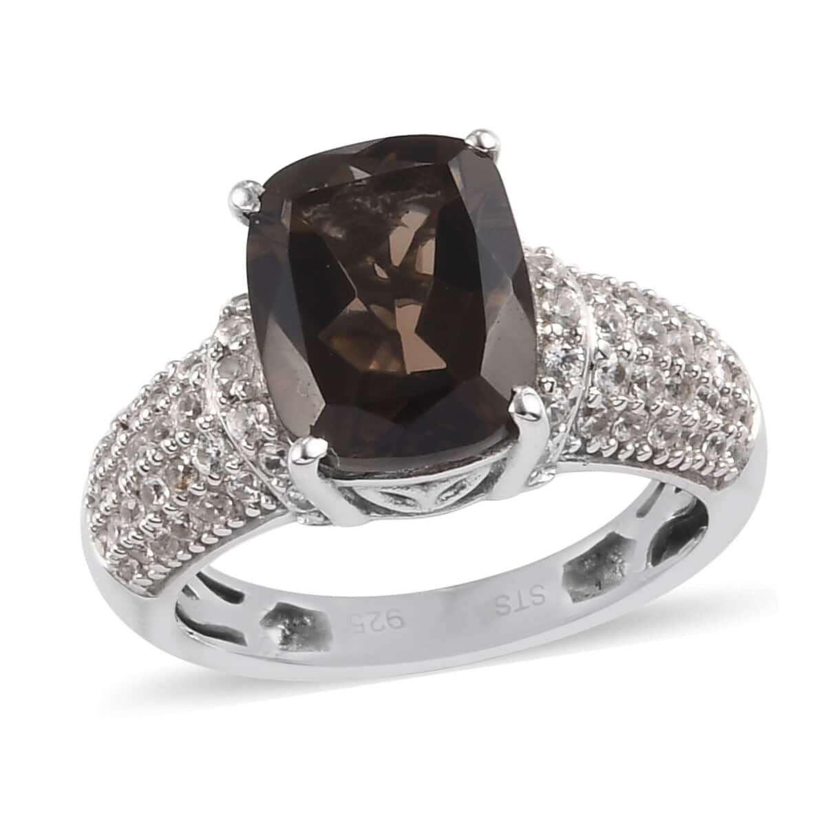 Brazilian Smoky Quartz and Zircon Ring in Platinum Over Sterling Silver (Size 5.0) 3.65 ctw image number 0