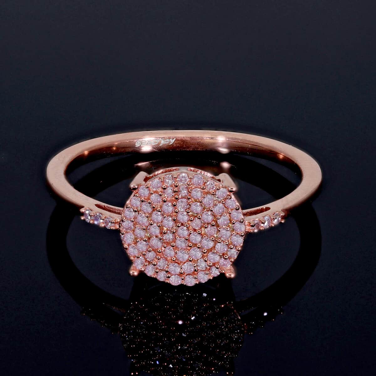 Natural Pink Diamond Round Shape Cluster Ring in Vermeil Rose Gold Over Sterling Silver 0.25 ctw image number 1