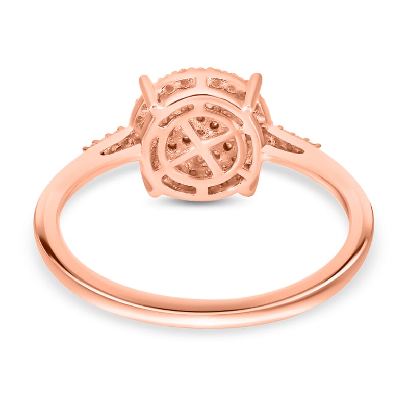 Natural Pink Diamond Round Shape Cluster Ring in Rose Gold Vermeil Plated Sterling Silver (Size 10.0) 0.25 ctw