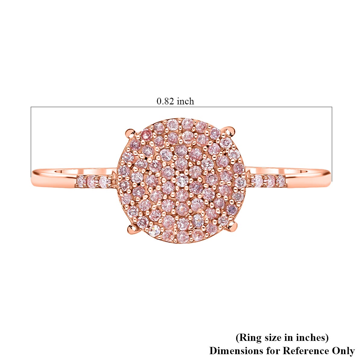 Natural Pink Diamond Round Shape Cluster Ring in Rose Gold Vermeil Plated Sterling Silver (Size 10.0) 0.25 ctw