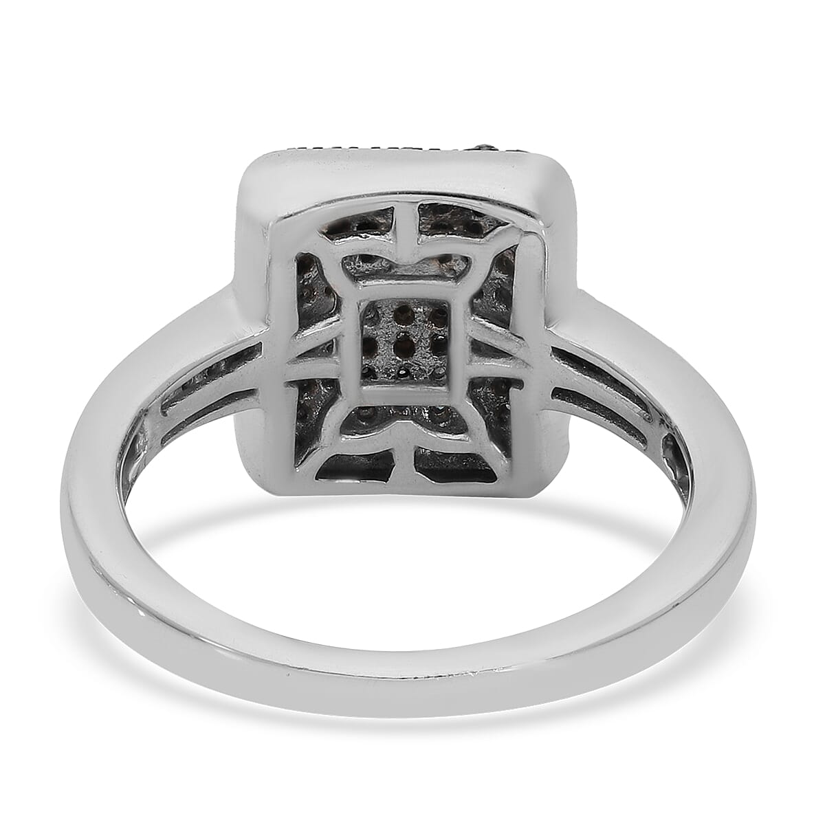 Blue Diamond Cluster Ring in Rhodium and Platinum Over Sterling Silver (Size 10.0) 0.50 ctw
