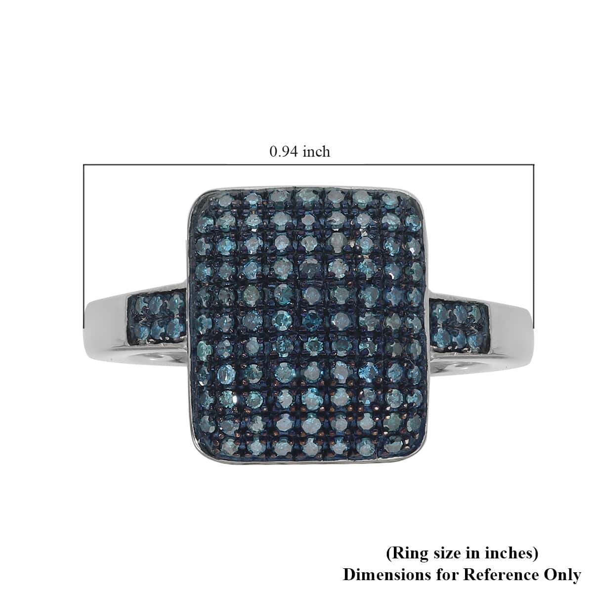 Blue Diamond Cluster Ring in Rhodium and Platinum Over Sterling Silver 0.50 ctw image number 5