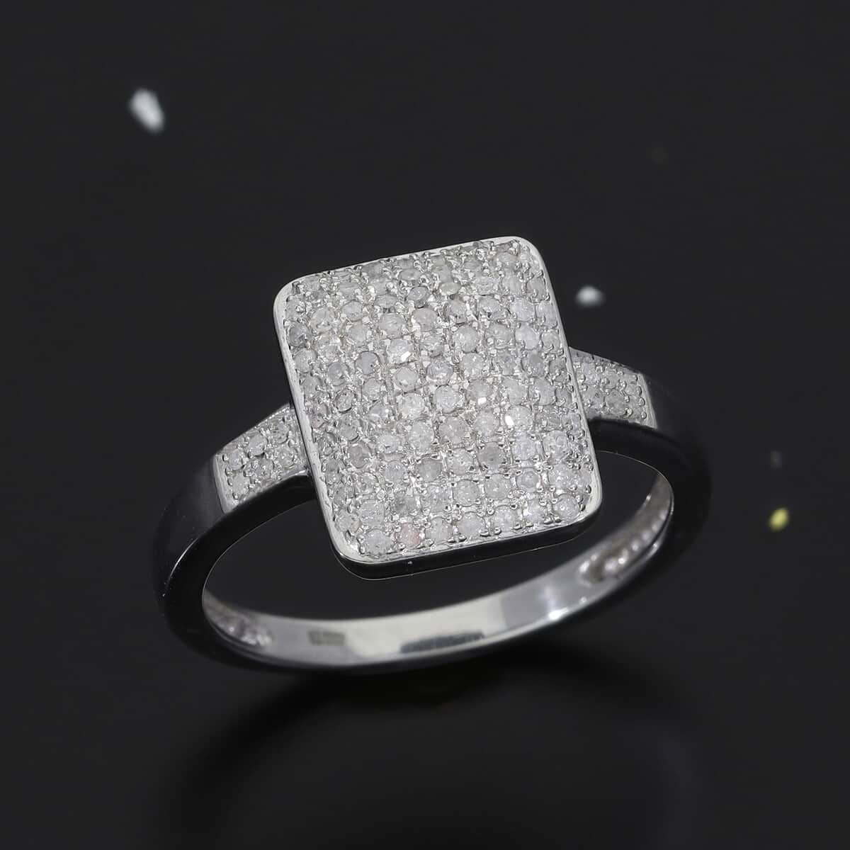 Diamond Cluster Ring in Platinum Over Sterling Silver (Size 9.0) 0.50 ctw image number 1
