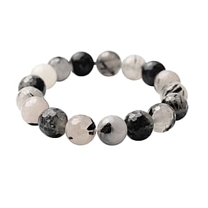 White and Black Rutile Quartz Beaded Stretch Bracelet 202.00 ctw