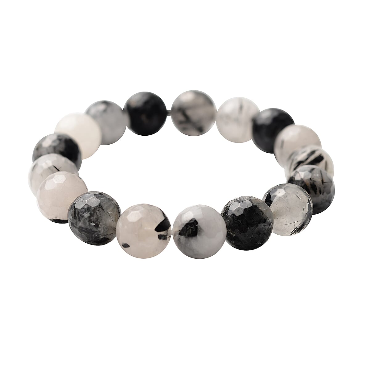 White and Black Rutile Quartz Beaded Stretch Bracelet 202.00 ctw image number 0