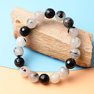 White and Black Rutile Quartz Beaded Stretch Bracelet 202.00 ctw