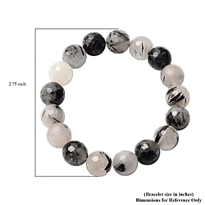 White and Black Rutile Quartz Beaded Stretch Bracelet 202.00 ctw