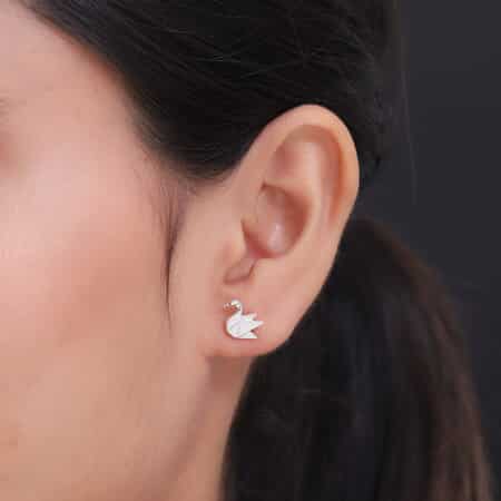 Bird Stud Earrings in Platinum Over Sterling Silver image number 2