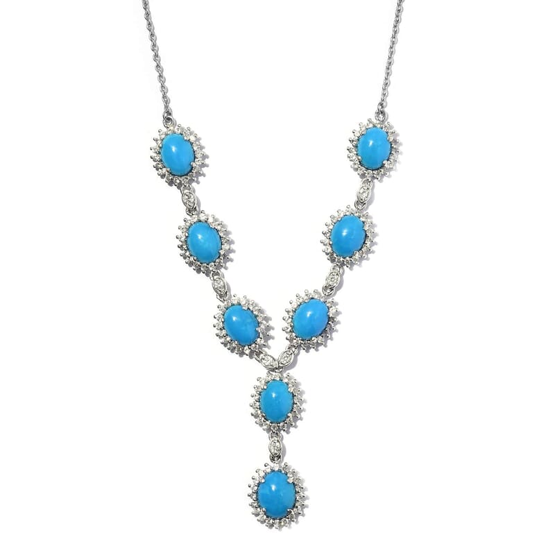 Sleeping Beauty Turquoise and Zircon Necklace 18 Inches in Platinum Over Sterling Silver 118.00 ctw