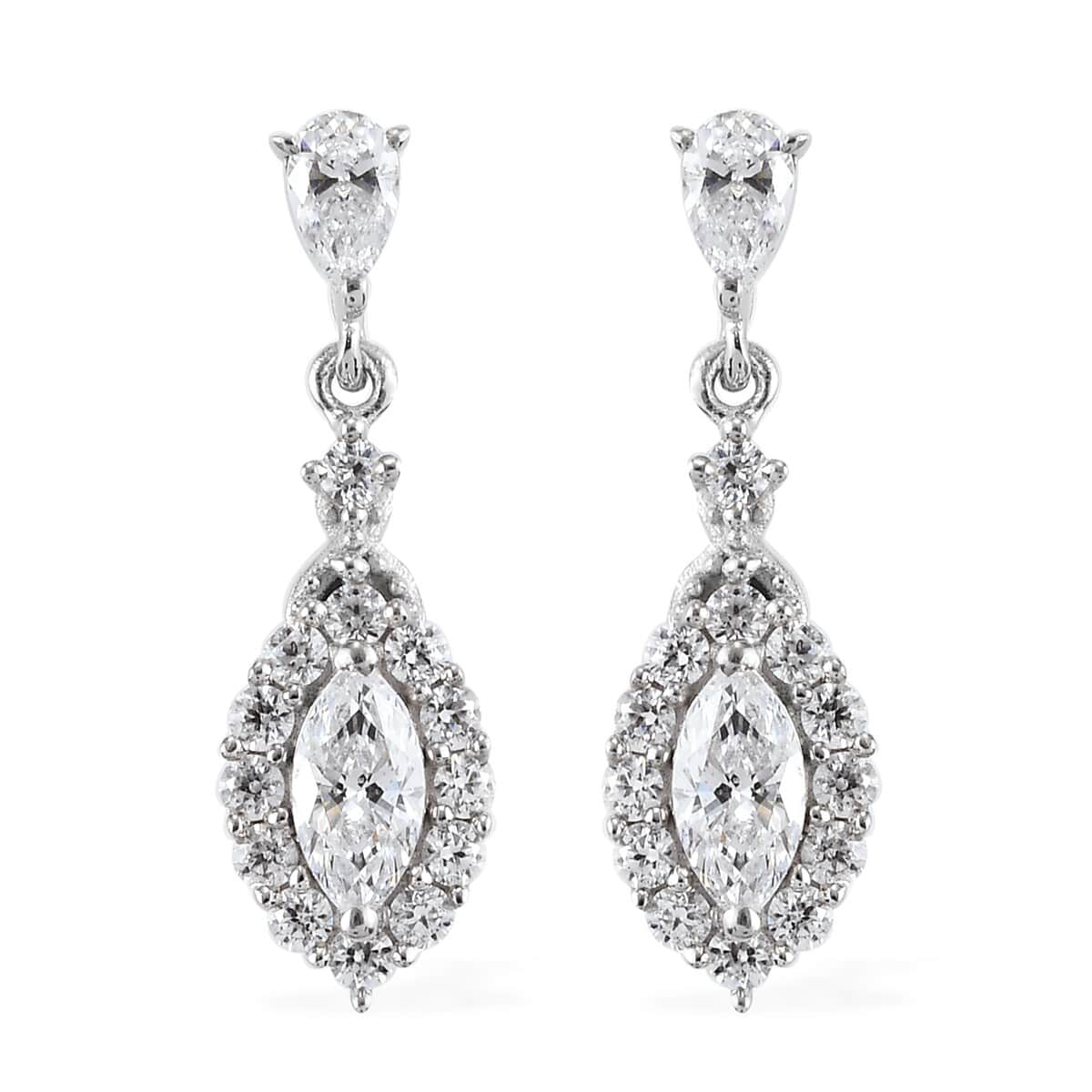 Lustro Stella Made with Finest CZ Dangle Earrings in Platinum Over Sterling Silver 2.85 ctw image number 0
