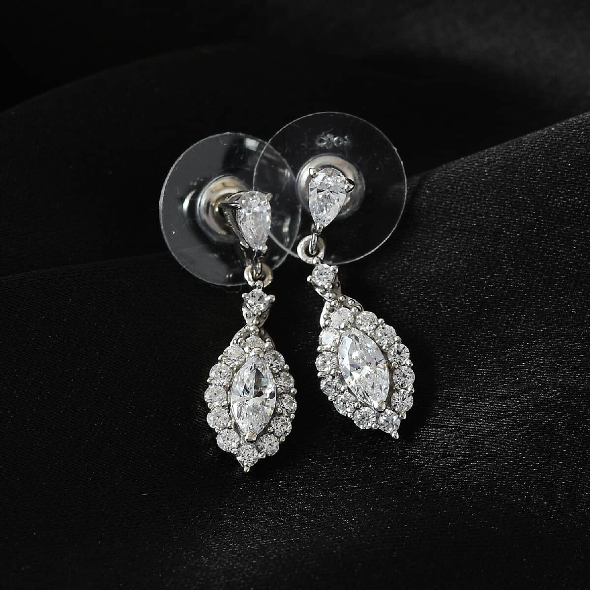 Lustro Stella Made with Finest CZ Dangle Earrings in Platinum Over Sterling Silver 2.85 ctw image number 1