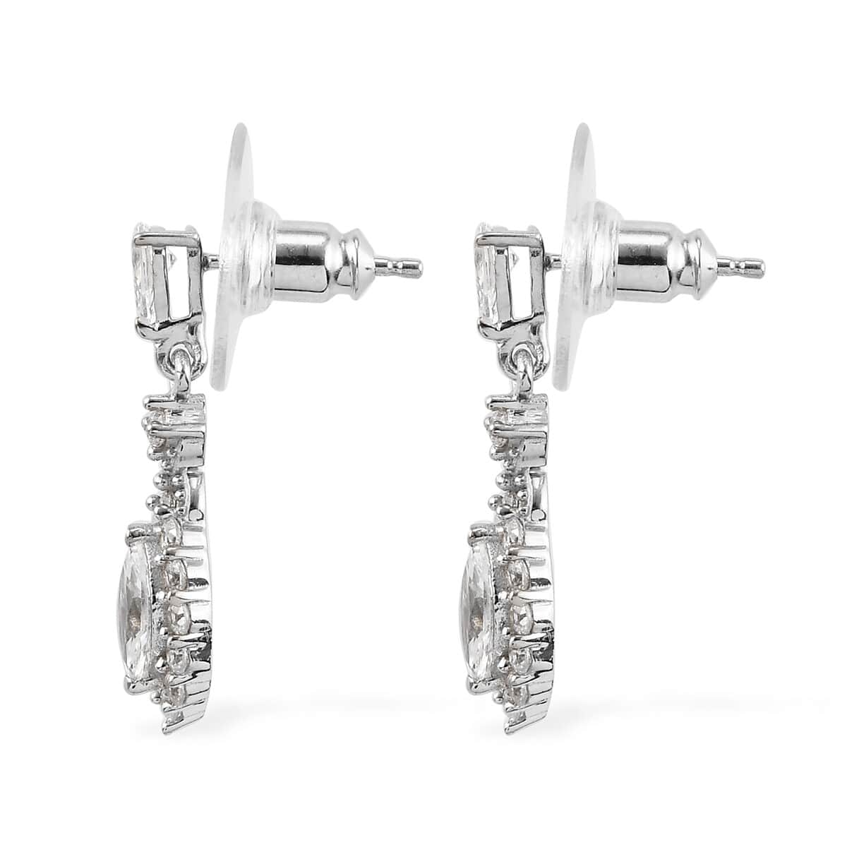 Lustro Stella Made with Finest CZ Dangle Earrings in Platinum Over Sterling Silver 2.85 ctw image number 3