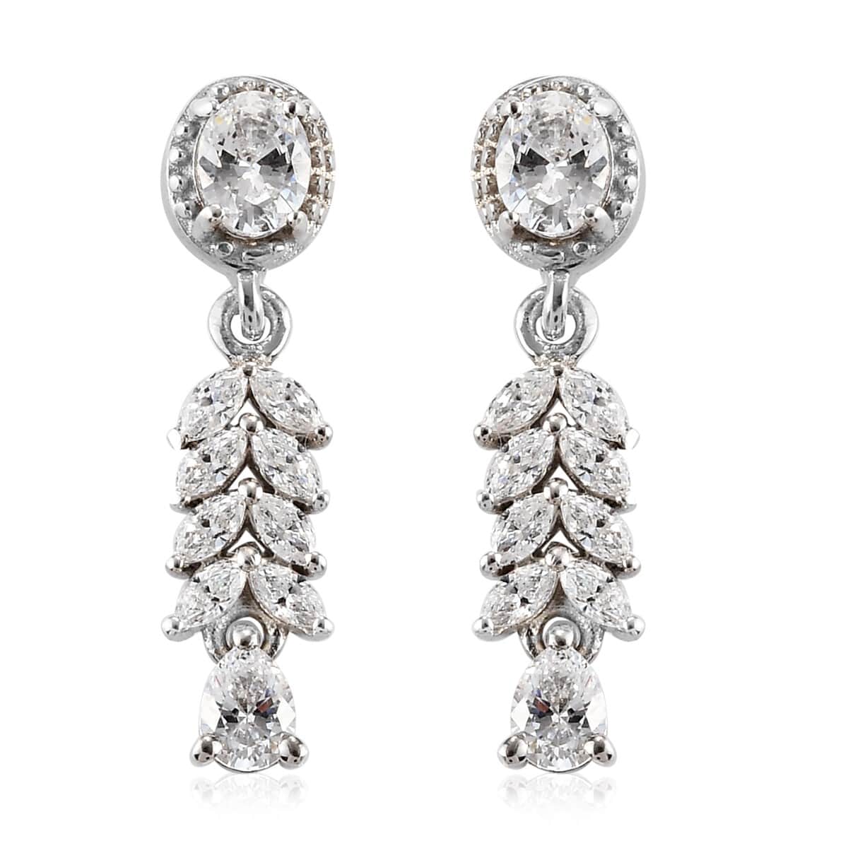 Lustro Stella Made with Finest CZ Dangling Earrings in Platinum Over Sterling Silver 2.00 ctw image number 0