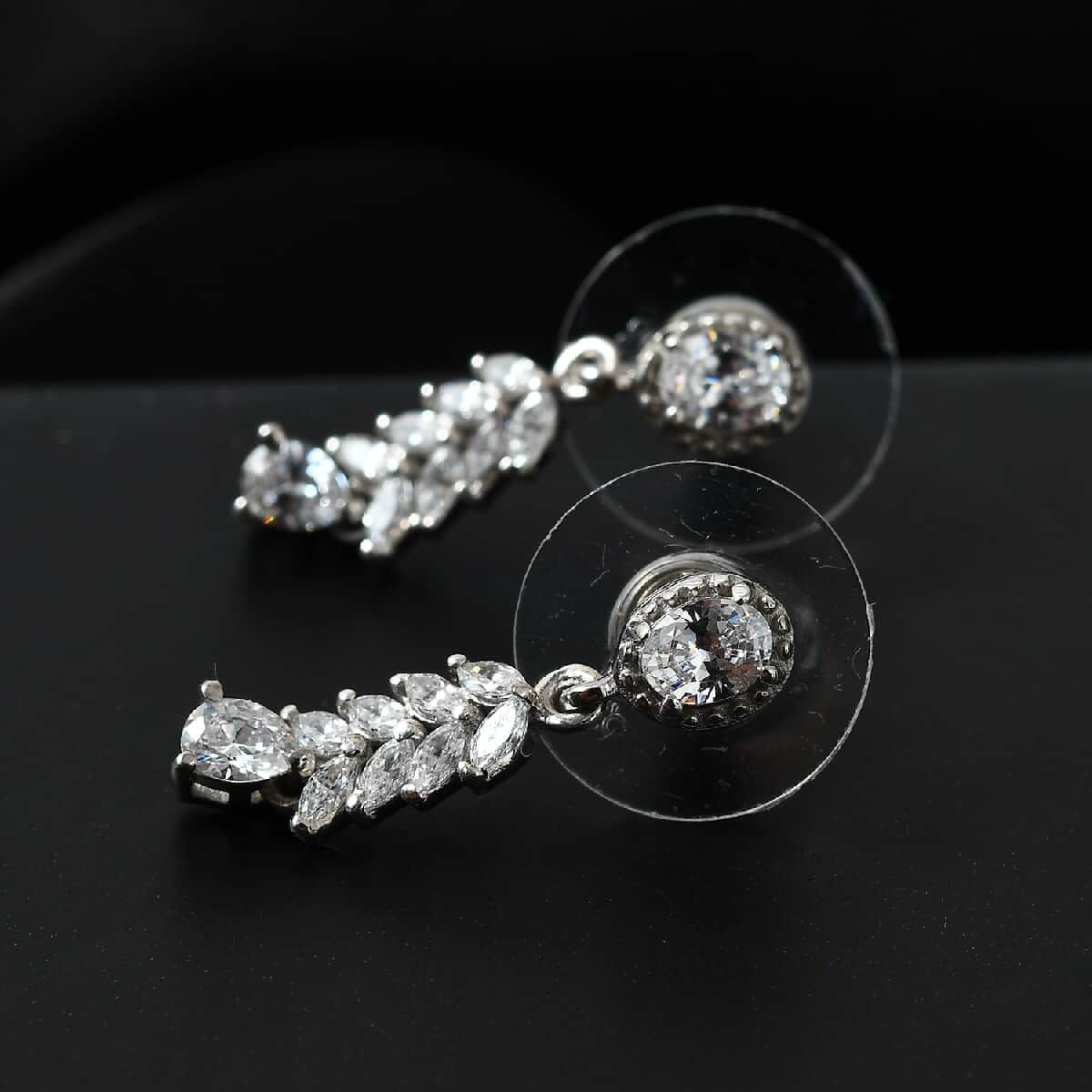 Lustro Stella Made with Finest CZ Dangling Earrings in Platinum Over Sterling Silver 2.00 ctw image number 1