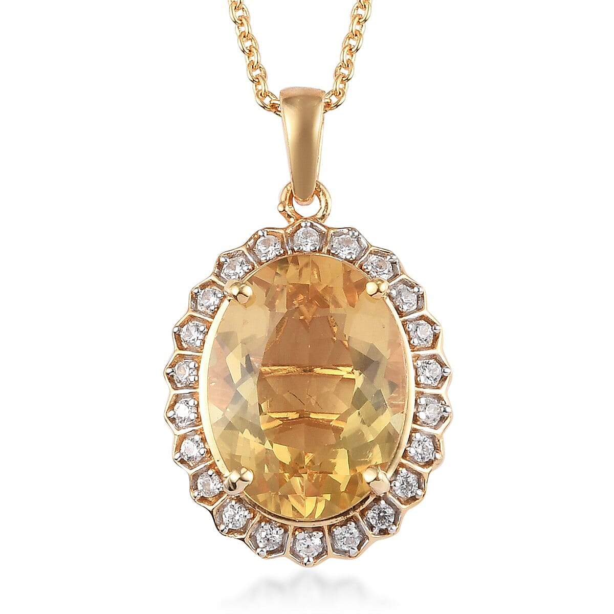 Mexican Yellow Labradorite and Zircon Pendant Necklace 20 Inches in Vermeil Yellow Gold Over Sterling Silver 8.20 ctw