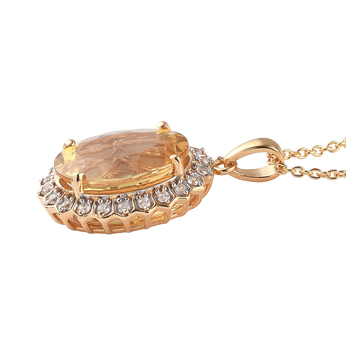 Mexican Yellow Labradorite and Zircon Pendant Necklace 20 Inches in Vermeil Yellow Gold Over Sterling Silver 8.20 ctw