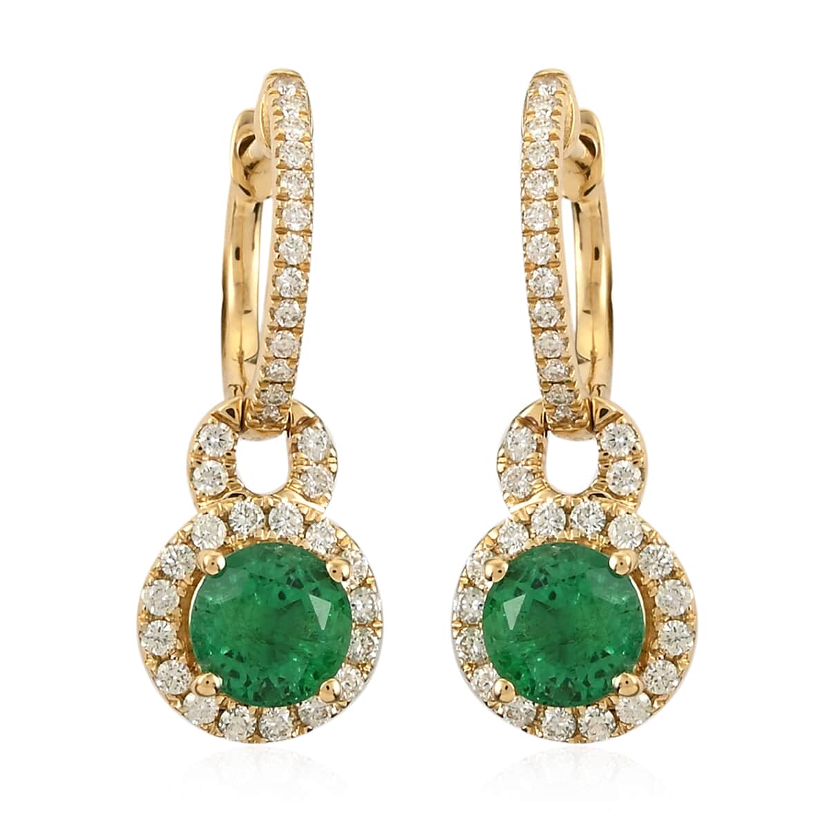 Iliana 18K Yellow Gold AAA Kagem Zambian Emerald and G-H SI Diamond Earrings 5 Grams 1.75 ctw image number 0