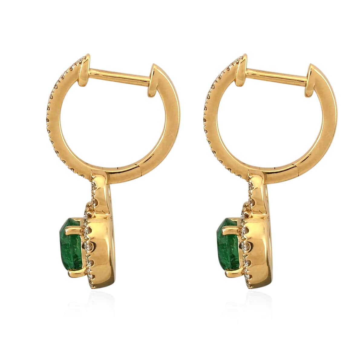 Iliana 18K Yellow Gold AAA Kagem Zambian Emerald and G-H SI Diamond Earrings 5 Grams 1.75 ctw image number 2