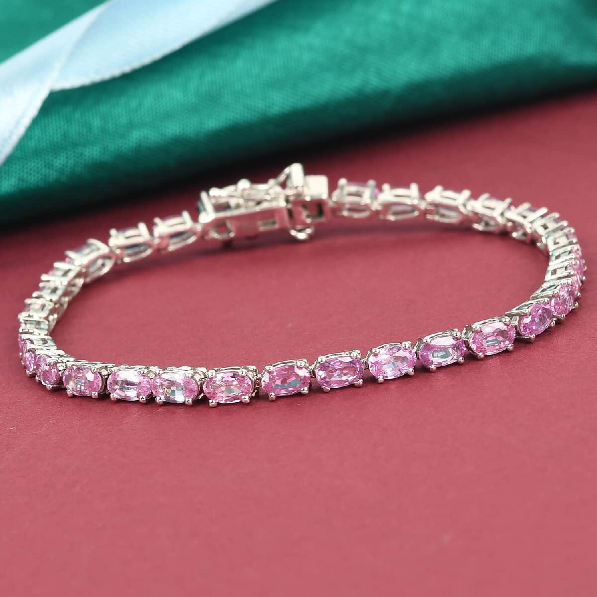 Madagascar Pink Sapphire Tennis Bracelet in Platinum Over Sterling Silver (8.00 In) 9.20 Grams 9.90 ctw image number 1