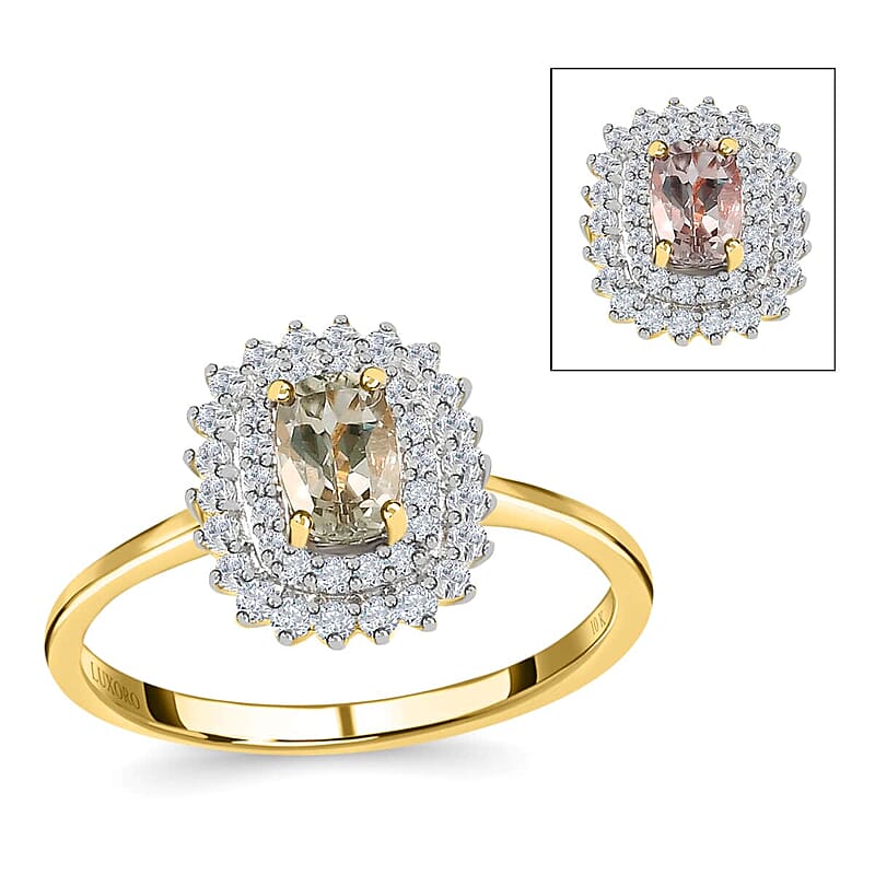 Luxoro 10K Yellow Gold Premium Turkizite and White Zircon Cocktail Ring (Size 8.0) 1.00 ctw