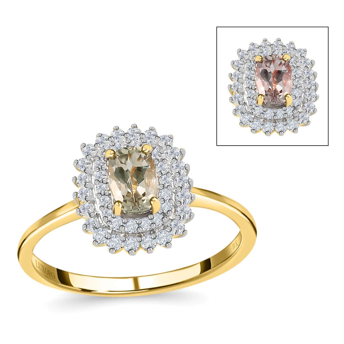 LUXORO 10K Yellow Gold Premium Turkizite and Natural White Zircon Cocktail Ring (Size 8.0) 2.20 Grams 1.00 ctw image number 0