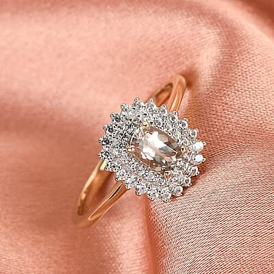 Luxoro 10K Yellow Gold Premium Turkizite and White Zircon Cocktail Ring (Size 8.0) 1.00 ctw