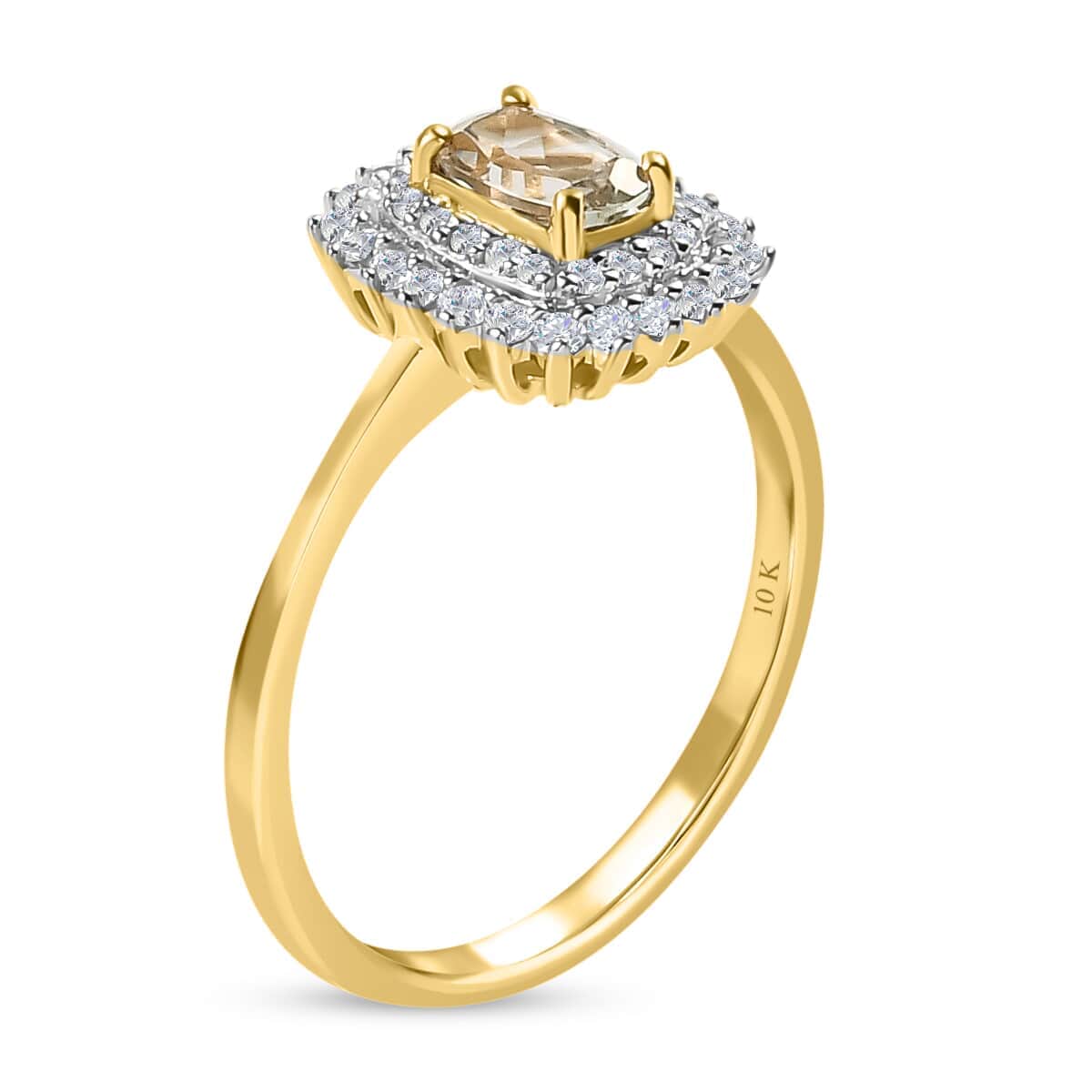 LUXORO 10K Yellow Gold Premium Turkizite and Natural White Zircon Cocktail Ring (Size 8.0) 2.20 Grams 1.00 ctw image number 3