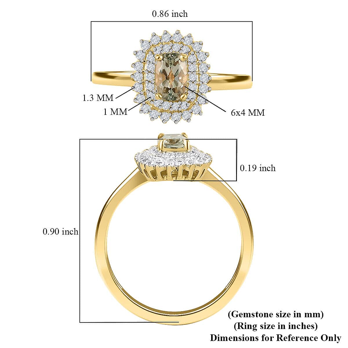 Luxoro 10K Yellow Gold Premium Turkizite and White Zircon Cocktail Ring (Size 8.0) 1.00 ctw