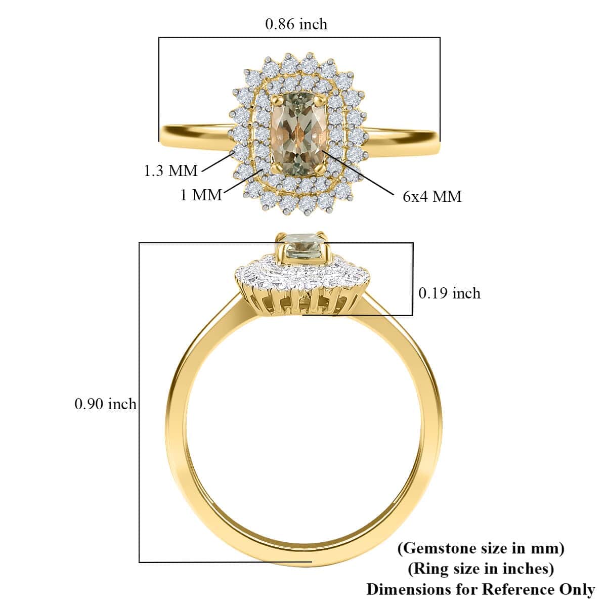 LUXORO 10K Yellow Gold Premium Turkizite and Natural White Zircon Cocktail Ring (Size 8.0) 2.20 Grams 1.00 ctw image number 5