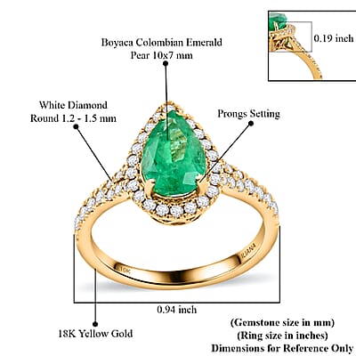 Iliana 18K Yellow Gold AAA Boyaca Colombian Emerald and G-H SI Diamond Ring (Size 6.0) 2.00 ctw