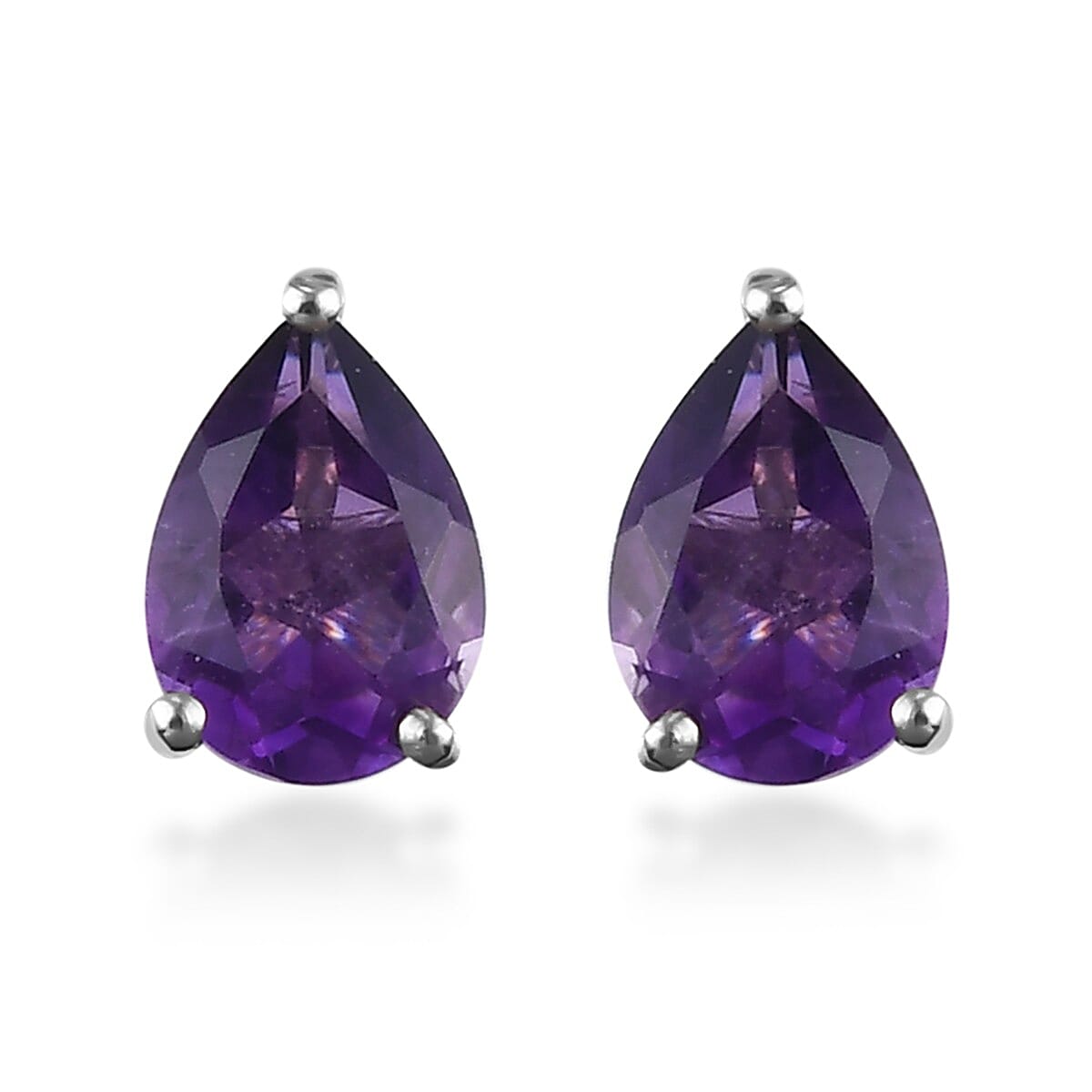 Lusaka Amethyst Solitaire Stud Earrings in Platinum Over Sterling Silver 1.25 ctw