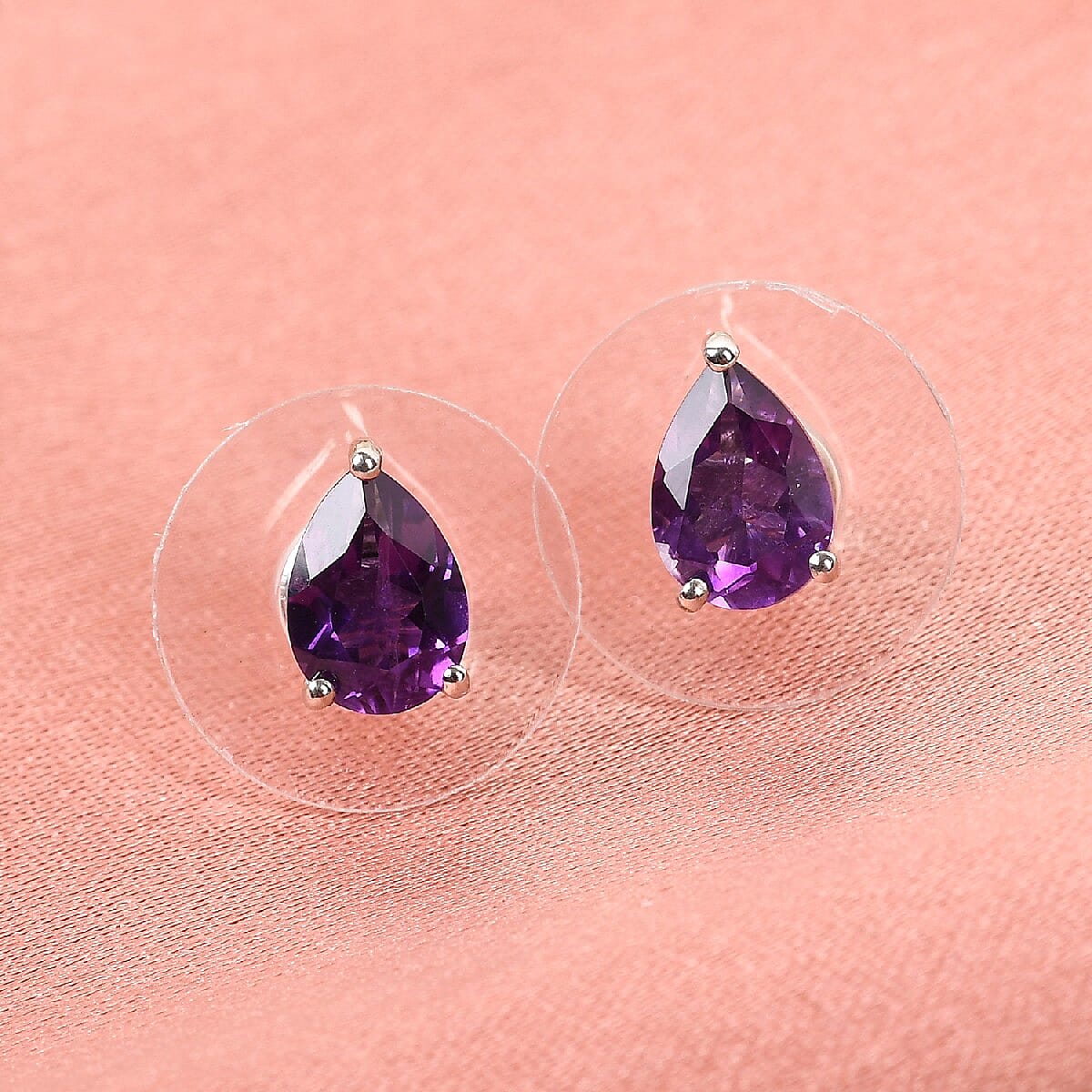 Lusaka Amethyst Solitaire Stud Earrings in Platinum Over Sterling Silver 1.25 ctw