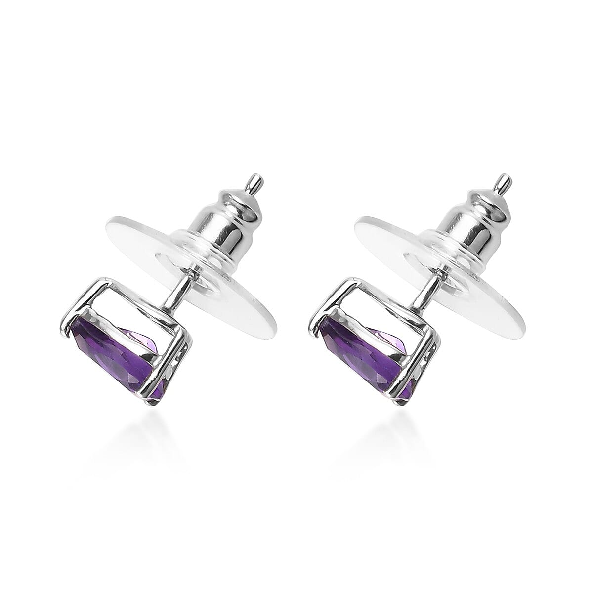 Lusaka Amethyst Solitaire Stud Earrings in Platinum Over Sterling Silver 1.25 ctw