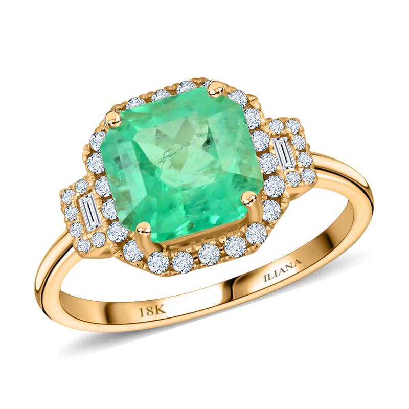 Iliana 18K Yellow Gold AAA Boyaca Colombian Emerald and G-H SI Diamond Ring (Size 6.0) 2.60 ctw
