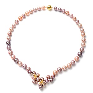Multi Color Edison Pearl 8-12mm Necklace 20 Inches in Vermeil Yellow Gold Over Sterling Silver 10 Grams