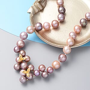 Multi Color Edison Pearl 8-12mm Necklace 20 Inches in Vermeil Yellow Gold Over Sterling Silver 10 Grams