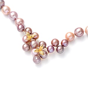 Multi Color Edison Pearl 8-12mm Necklace 20 Inches in Vermeil Yellow Gold Over Sterling Silver 10 Grams