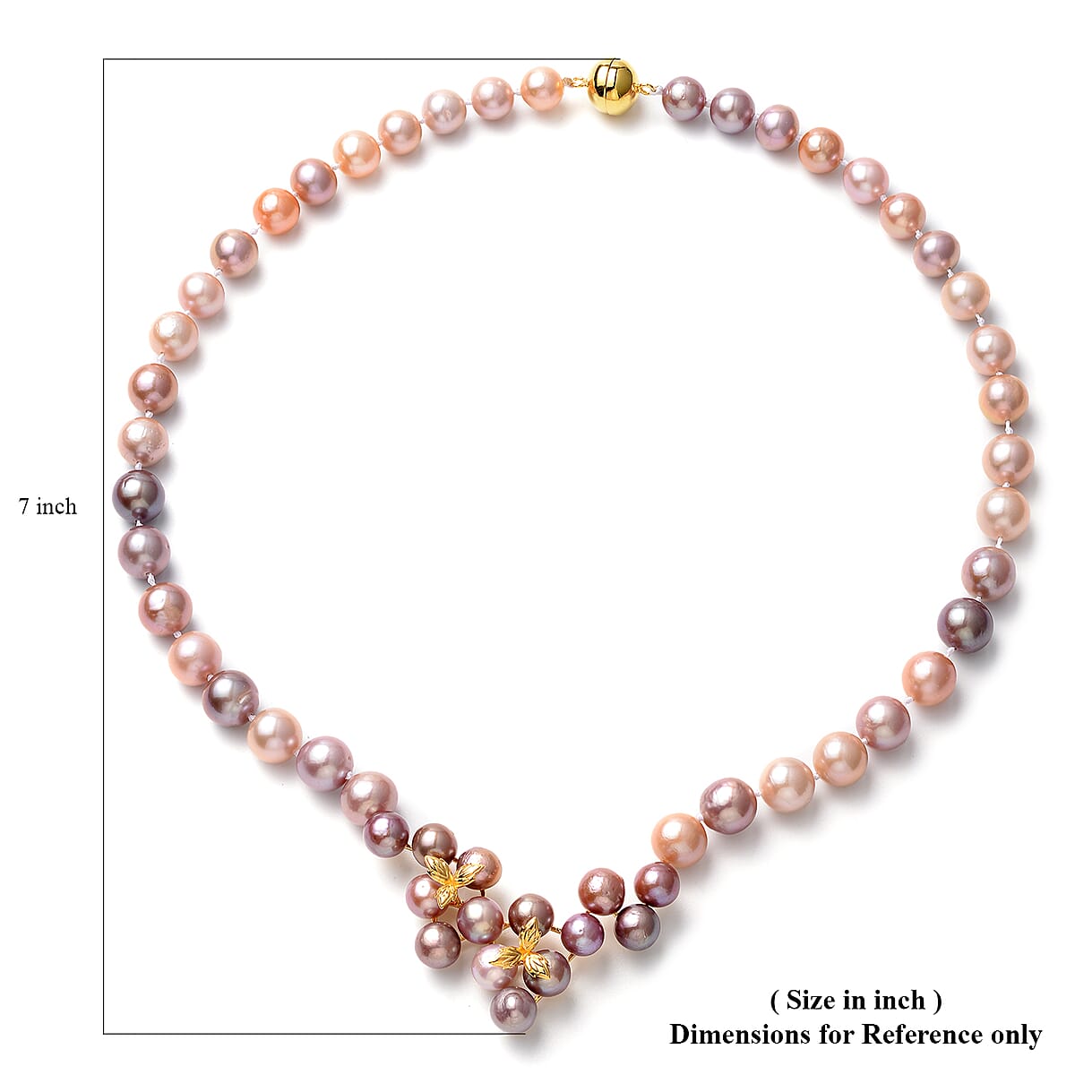 Multi Color Edison Pearl 8-12mm Necklace 20 Inches in Vermeil Yellow Gold Over Sterling Silver 10 Grams image number 4