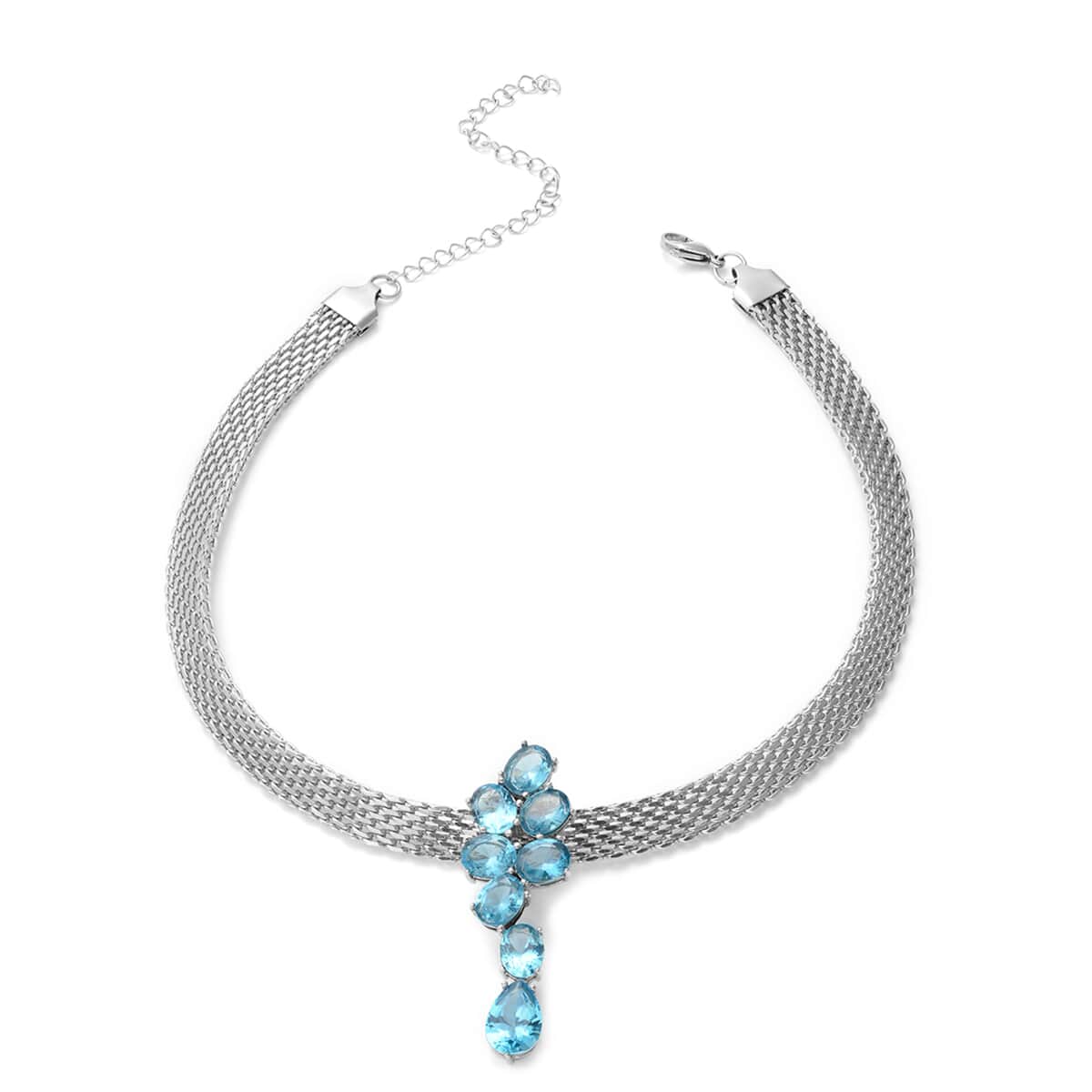 Simulated Blue Diamond Drips of Raindrop Inspired Choker Necklace with Enhancer Bail 16-20 Inches in Stainless Steel 24.00 ctw image number 0
