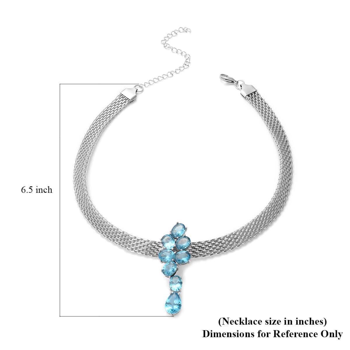 Simulated Blue Diamond Drips of Raindrop Inspired Choker Necklace with Enhancer Bail 16-20 Inches in Stainless Steel 24.00 ctw image number 4