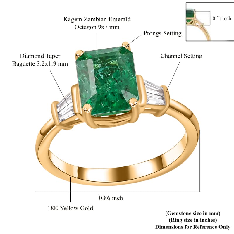 Iliana 18K Yellow Gold AAA Kagem Zambian Emerald and G-H SI Diamond Ring (Size 6.0) 4.35 Grams 2.70 ctw