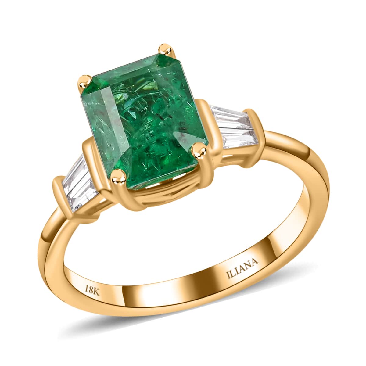 Iliana 18K Yellow Gold AAA Kagem Zambian Emerald and G-H SI Diamond Ring (Size 7.0) 4.35 Grams 2.70 ctw image number 0