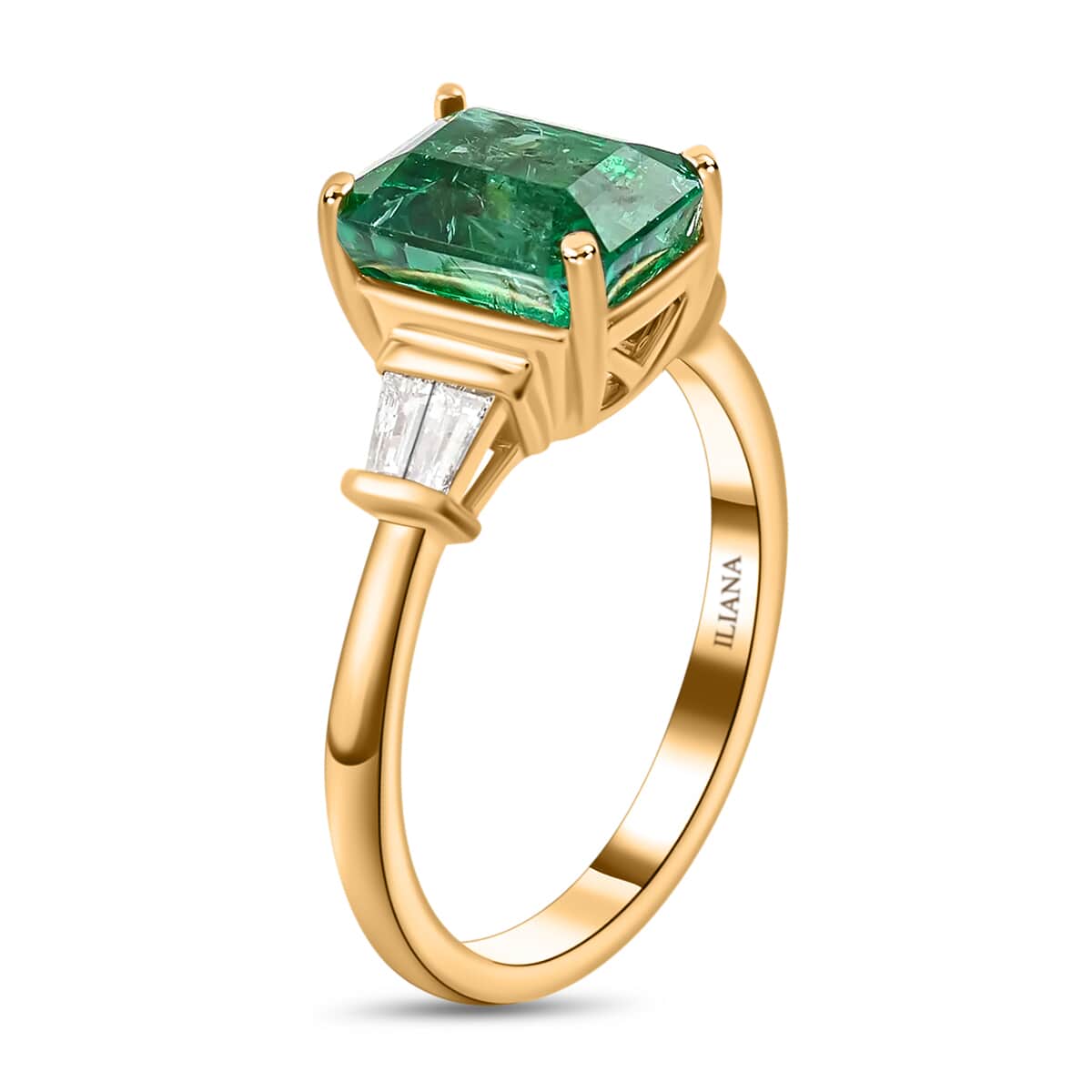 Iliana 18K Yellow Gold AAA Kagem Zambian Emerald and G-H SI Diamond Ring (Size 7.0) 4.35 Grams 2.70 ctw image number 2