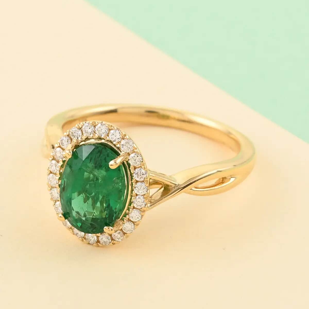 ILIANA 18K Yellow Gold AAA Kagem Zambian Emerald and Diamond Ring 4.25 Grams 2.00 ctw image number 1