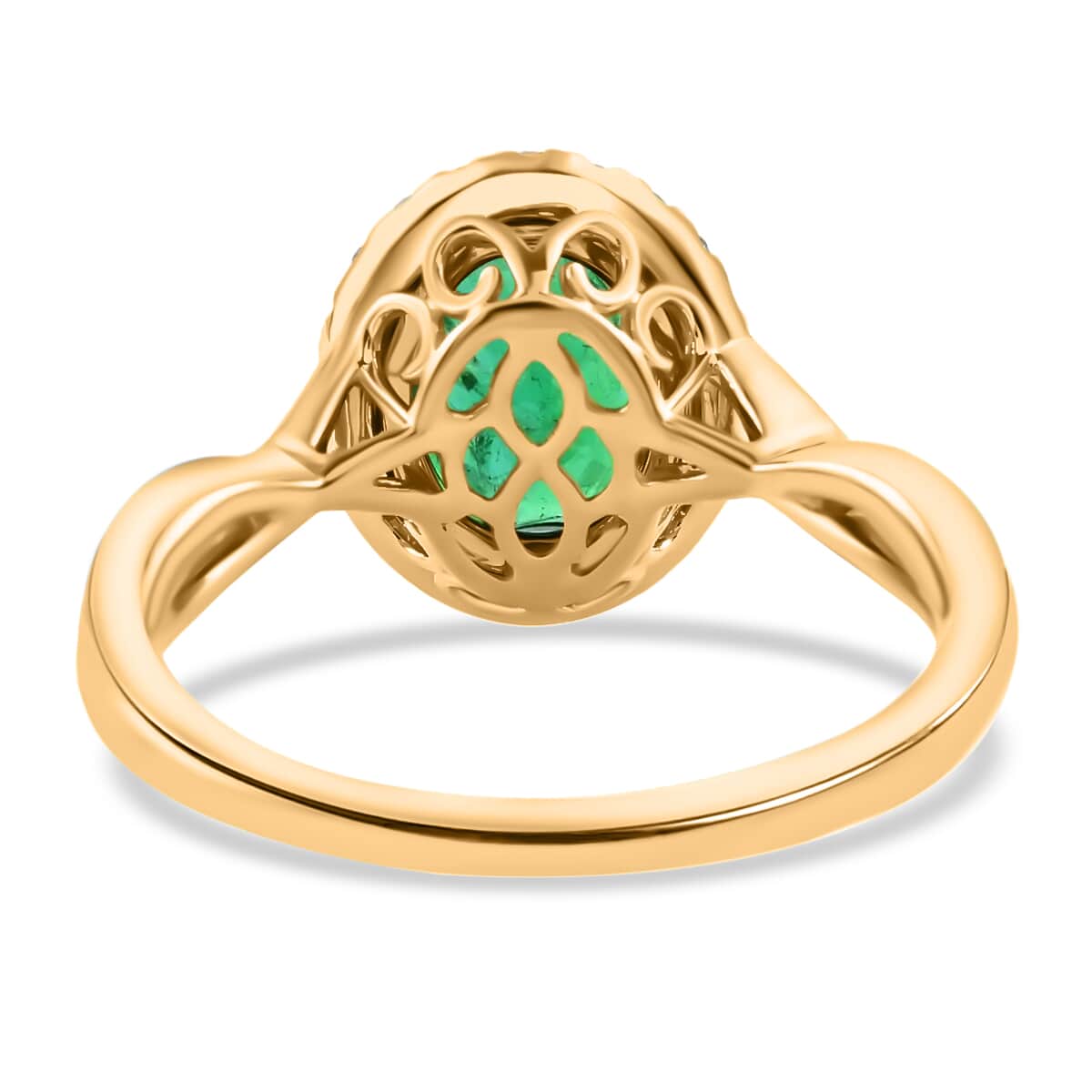 Iliana 18K Yellow Gold AAA Kagem Zambian Emerald and G-H SI Diamond Halo Ring (Size 7.0) 4.25 Grams 2.00 ctw image number 4