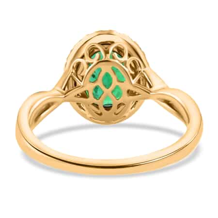 Iliana 18K Yellow Gold AAA Kagem Zambian Emerald and G-H SI Diamond Halo Ring (Size 7.0) 4.25 Grams 2.00 ctw image number 4