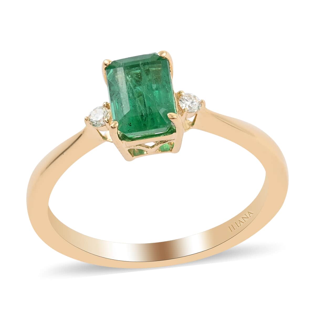 ILIANA 18K Yellow Gold AAA Kagem Zambian Emerald and G-H SI Diamond Ring (Size 7.0) 3.15 Grams 1.00 ctw image number 0