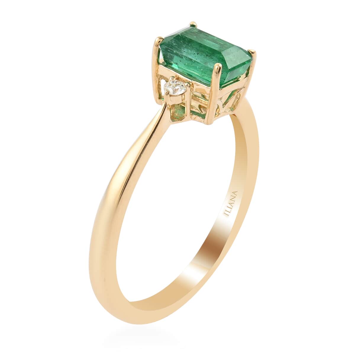 ILIANA 18K Yellow Gold AAA Kagem Zambian Emerald and G-H SI Diamond Ring (Size 7.0) 3.15 Grams 1.00 ctw image number 2